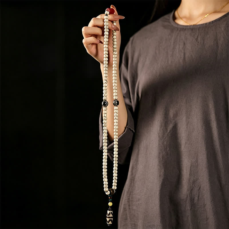 Buddha Stones Mala tibetana de 108 cuentas tejida a mano con semillas de Bodhi y estrella de la luna, símbolo de sabiduría. - image 8
