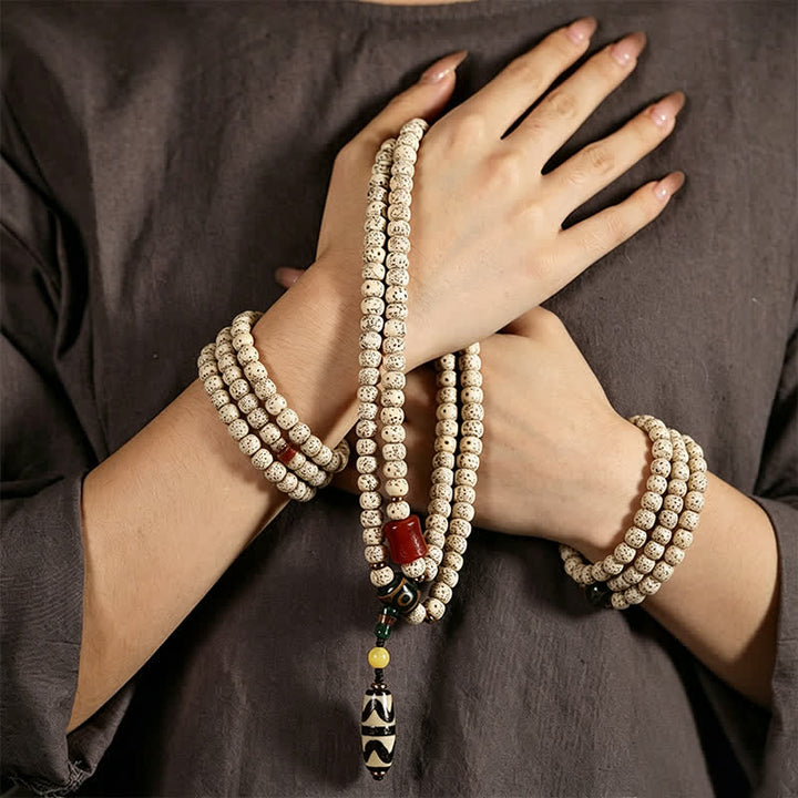 Buddha Stones Mala tibetana de 108 cuentas tejida a mano con semillas de Bodhi y estrella de la luna, símbolo de sabiduría. - image 7