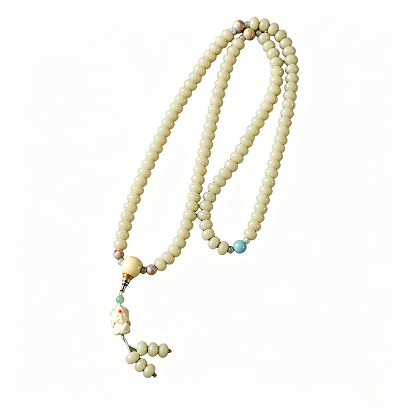 Buddha Stones Mala étnica tejida a mano de 108 cuentas con semillas de Bodhi blancas, Bodhisattva Tara Hope - image 10