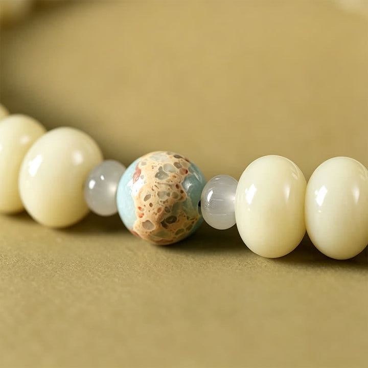 Buddha Stones Mala étnica tejida a mano de 108 cuentas con semillas de Bodhi blancas, Bodhisattva Tara Hope - image 14