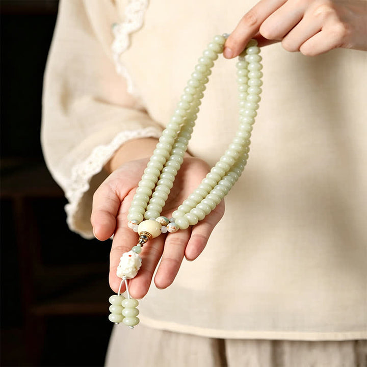 Buddha Stones Mala étnica tejida a mano de 108 cuentas con semillas de Bodhi blancas, Bodhisattva Tara Hope - image 7