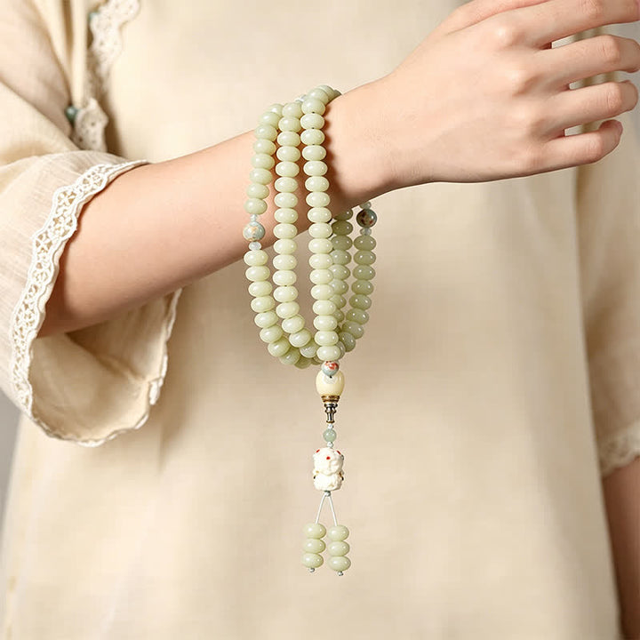 Buddha Stones Mala étnica tejida a mano de 108 cuentas con semillas de Bodhi blancas, Bodhisattva Tara Hope - image 4