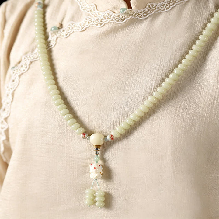 Buddha Stones Mala étnica tejida a mano de 108 cuentas con semillas de Bodhi blancas, Bodhisattva Tara Hope - image 9