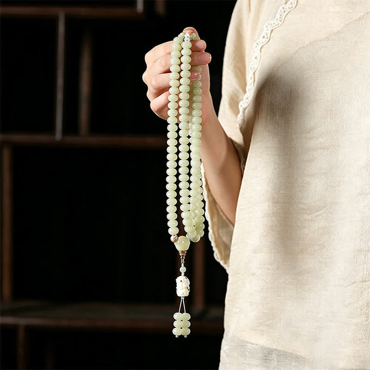 Buddha Stones Mala étnica tejida a mano de 108 cuentas con semillas de Bodhi blancas, Bodhisattva Tara Hope - image 8