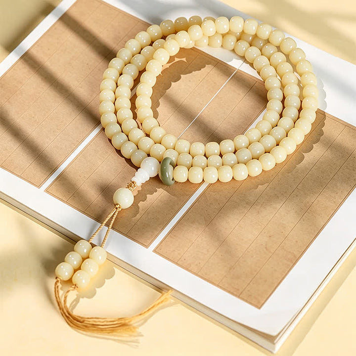 Buddha Stones Colgante de raíz de loto Bodhi Purity 108 cuentas redondas pulidas a mano Mala - Cuenta con forma de barril - Semilla de Bodhi (Despertando la Sabiduría ♥) - image 0