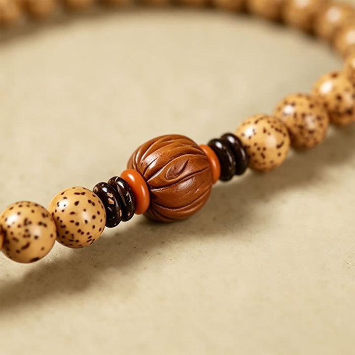 Buddha Stones Mala redonda de 108 cuentas con diseño de estrella, luna, semilla de Bodhi y vaina de loto, elaborada a mano. - image 14