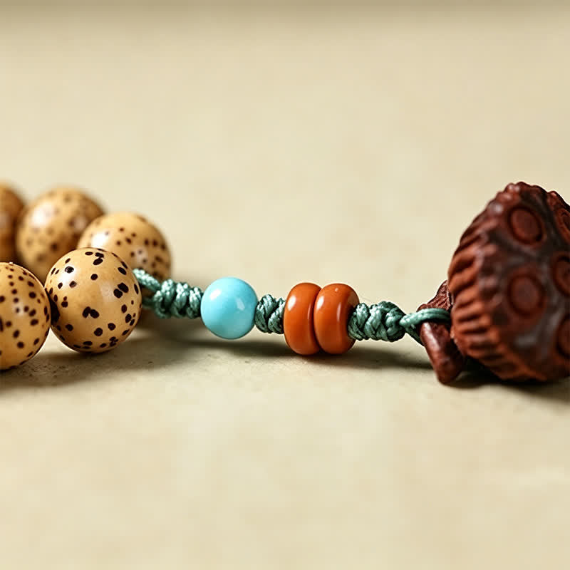 Buddha Stones Mala redonda de 108 cuentas con diseño de estrella, luna, semilla de Bodhi y vaina de loto, elaborada a mano. - image 17