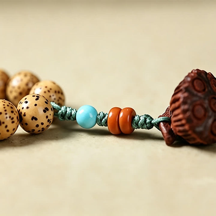 Buddha Stones Mala redonda de 108 cuentas con diseño de estrella, luna, semilla de Bodhi y vaina de loto, elaborada a mano. - image 17