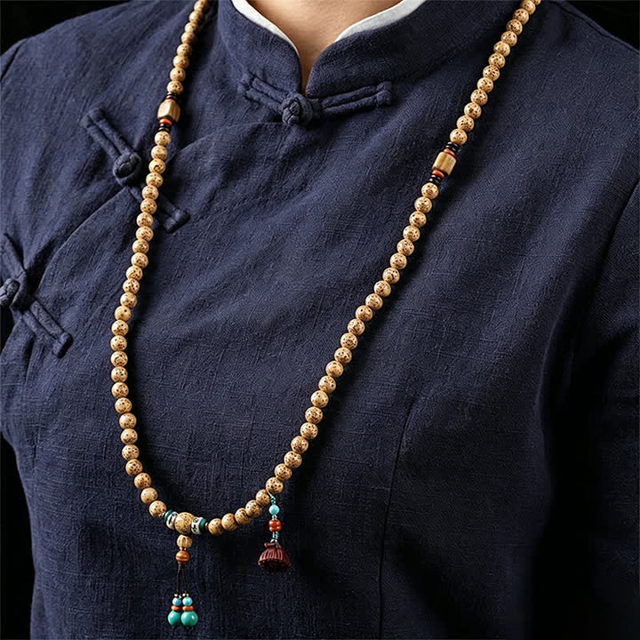 Buddha Stones Mala redonda de 108 cuentas con diseño de estrella, luna, semilla de Bodhi y vaina de loto, elaborada a mano. - image 11