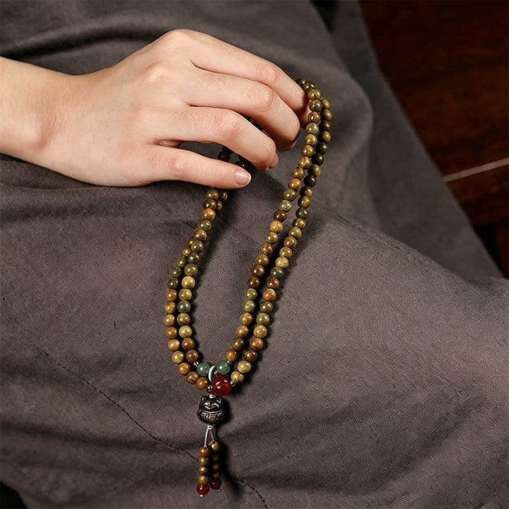 Buddha Stones Colgante de gato tejido a mano de sándalo verde Serenity Mala de estilo retro étnico - image 11