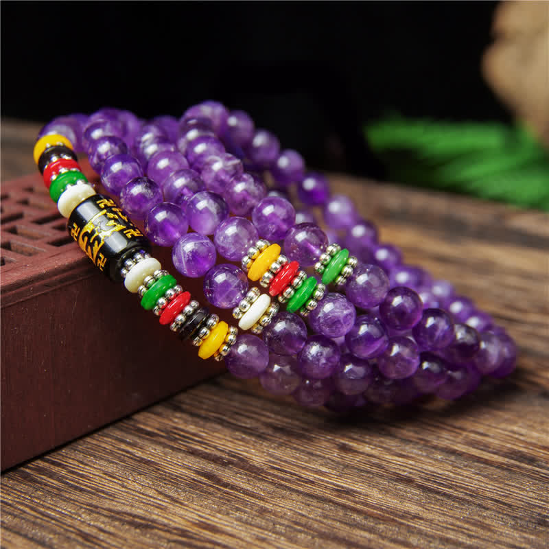 Buddha Stones Amatista Om Mani Padme Hum Oración de Pureza 108 Cuentas Mala - image 8