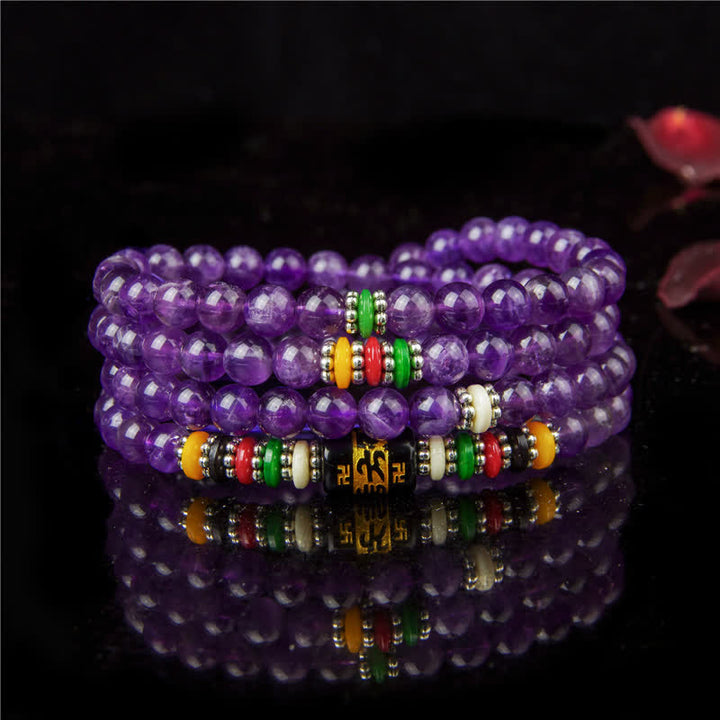 Buddha Stones Amatista Om Mani Padme Hum Oración de Pureza 108 Cuentas Mala - Amatista (Conciencia espiritual♥Equilibrio) - image 0