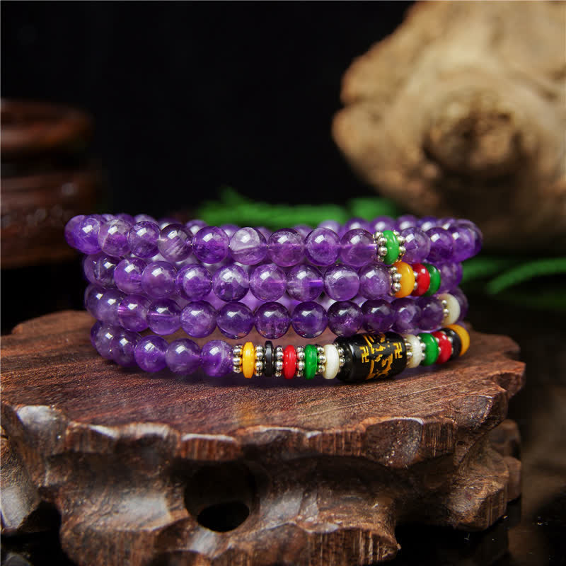 Buddha Stones Amatista Om Mani Padme Hum Oración de Pureza 108 Cuentas Mala - image 1