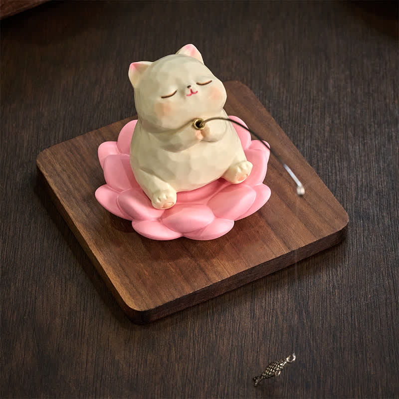 Buddha Stones Loto de resina, nuevos comienzos, lindo animal, decoración de escritorio de pesca - Pesca de gatos - Base Lotus A - Resina (Protección ♥ Estabilidad Energía) - image 0