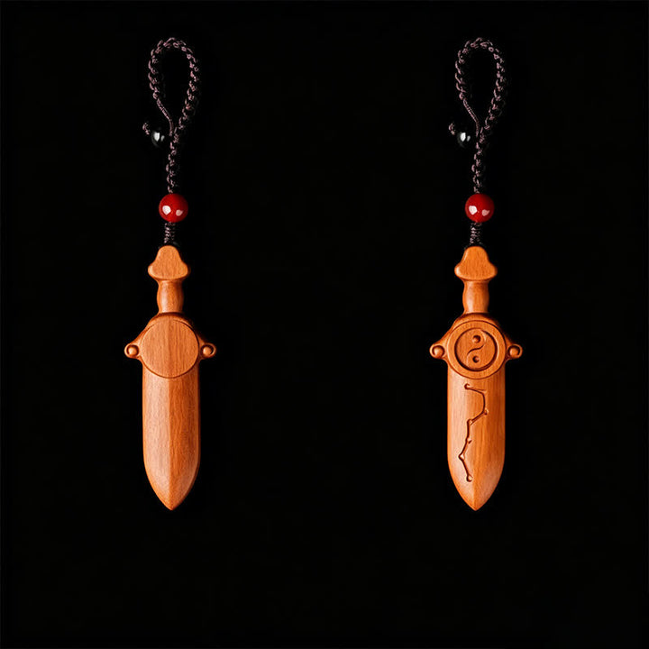 Buddha Stones Llaveros con espadas grabadas con el símbolo del equilibrio Yin Yang en madera de azufaifo - image 4