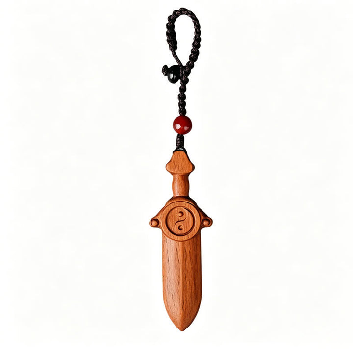 Buddha Stones Llaveros con espadas grabadas con el símbolo del equilibrio Yin Yang en madera de azufaifo - image 7