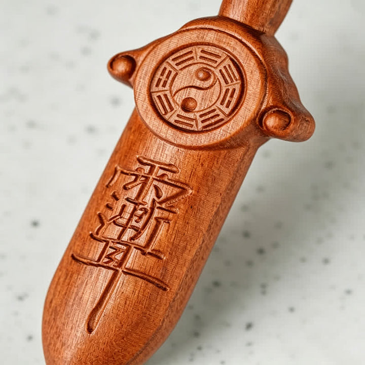 Buddha Stones Llaveros con espadas grabadas con el símbolo del equilibrio Yin Yang en madera de azufaifo - image 10