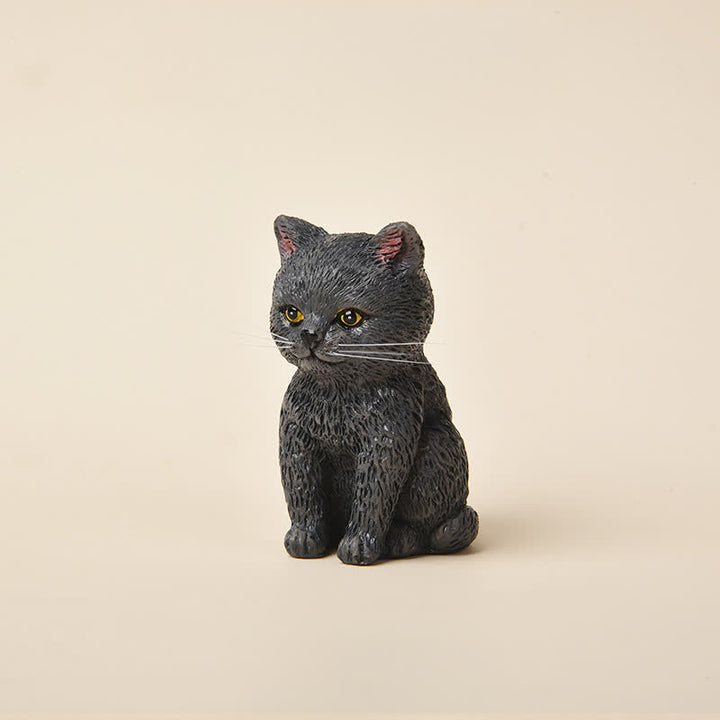 Buddha Stones Familia de gatitos melancólicos pintados en resina, mini gatos, decoración de animales adorables - Gato azul - image 14