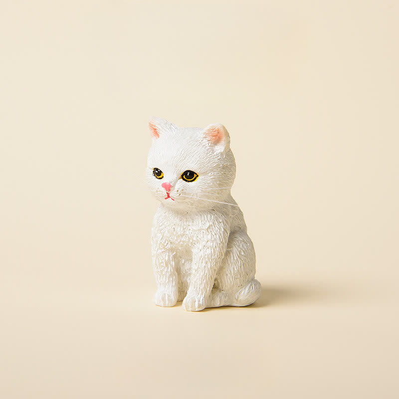 Buddha Stones Familia de gatitos melancólicos pintados en resina, mini gatos, decoración de animales adorables - Gato blanco - image 6