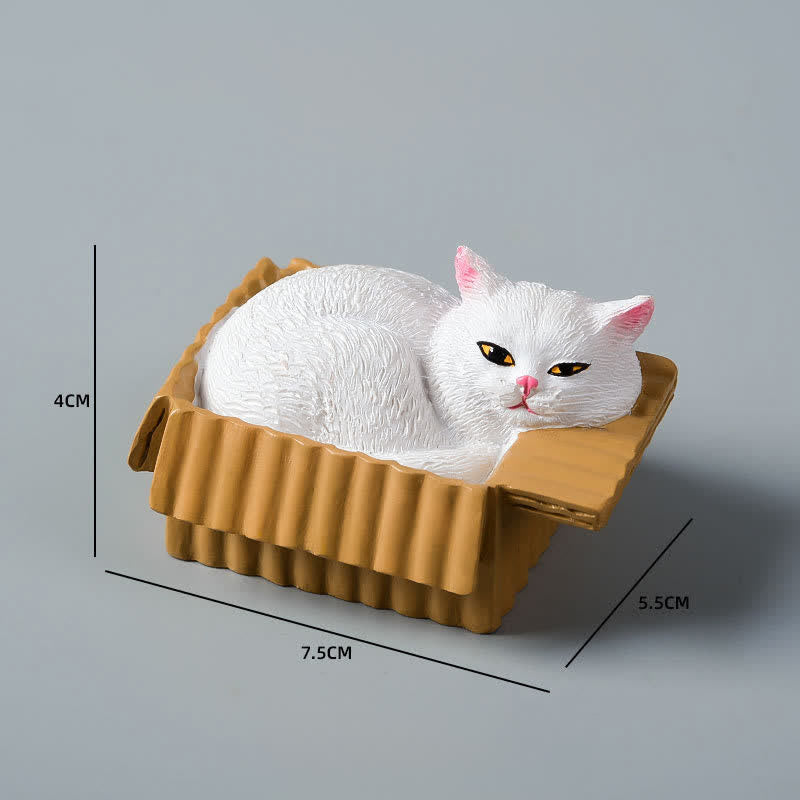 Buddha Stones Gato durmiendo pintado en una caja de papel, decoración de resina con animales adorables - Gato blanco - image 9