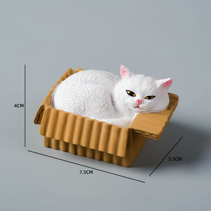 Buddha Stones Gato durmiendo pintado en una caja de papel, decoración de resina con animales adorables - Gato blanco - image 9