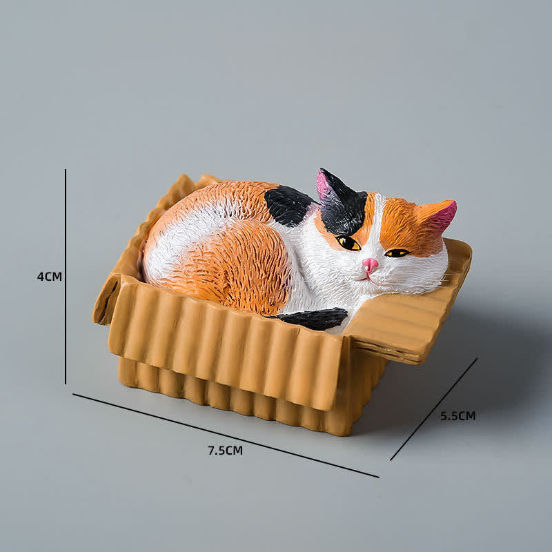 Buddha Stones Gato durmiendo pintado en una caja de papel, decoración de resina con animales adorables - Calicó - image 7
