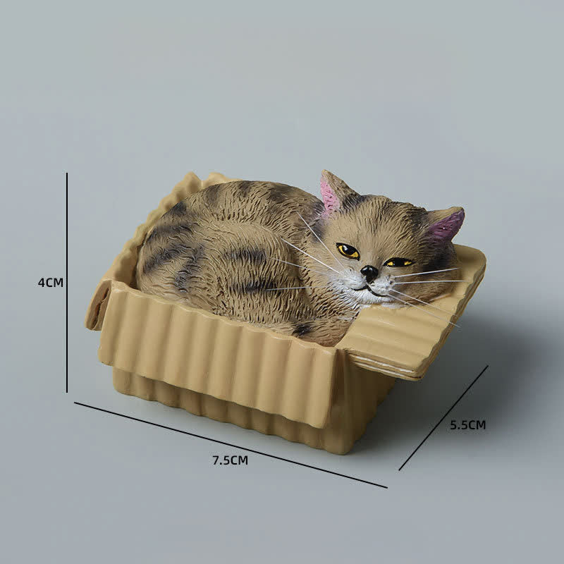 Buddha Stones Gato durmiendo pintado en una caja de papel, decoración de resina con animales adorables - Tabby Brown - image 12