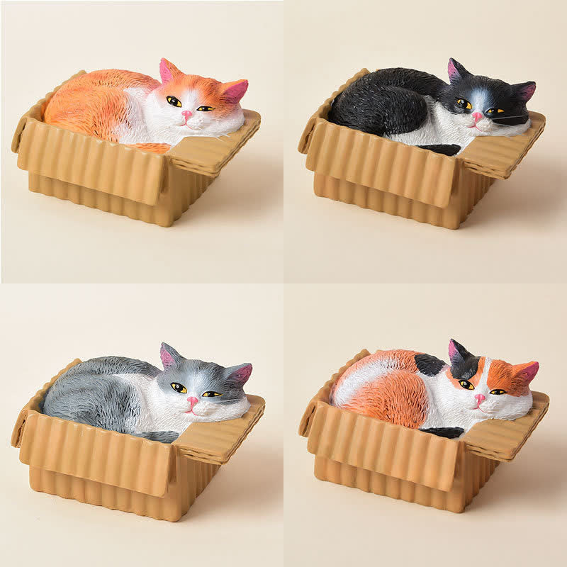 Buddha Stones Gato durmiendo pintado en una caja de papel, decoración de resina con animales adorables - image 0