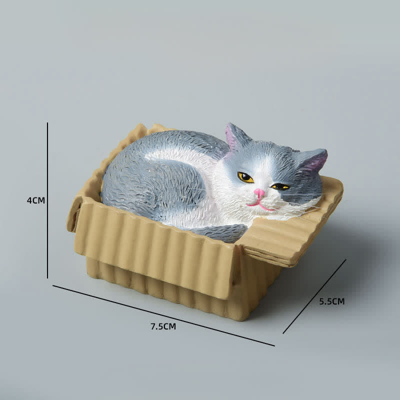 Buddha Stones Gato durmiendo pintado en una caja de papel, decoración de resina con animales adorables - Azul y blanco - image 17