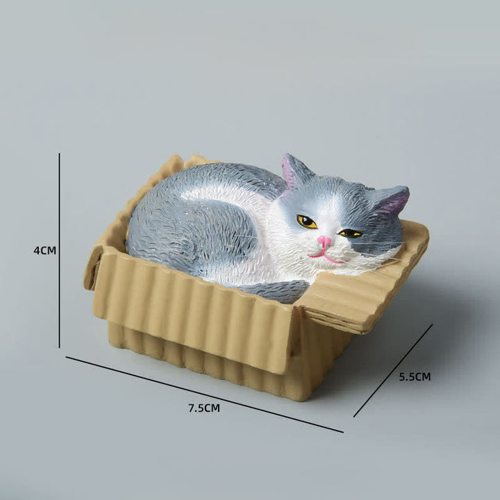 Buddha Stones Gato durmiendo pintado en una caja de papel, decoración de resina con animales adorables - Azul y blanco - image 17