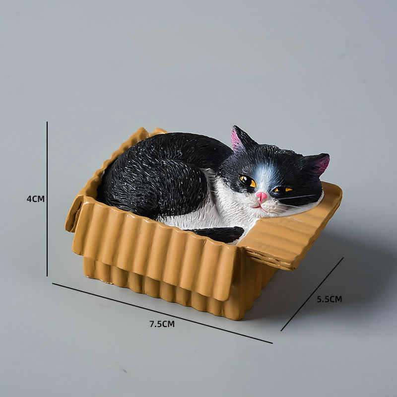 Buddha Stones Gato durmiendo pintado en una caja de papel, decoración de resina con animales adorables - Gato vaca - image 10