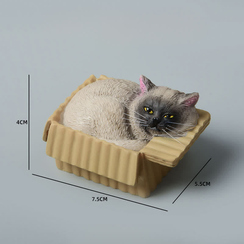 Buddha Stones Gato durmiendo pintado en una caja de papel, decoración de resina con animales adorables - siamés - image 13