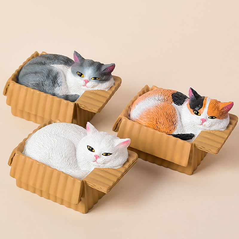 Buddha Stones Gato durmiendo pintado en una caja de papel, decoración de resina con animales adorables - image 1