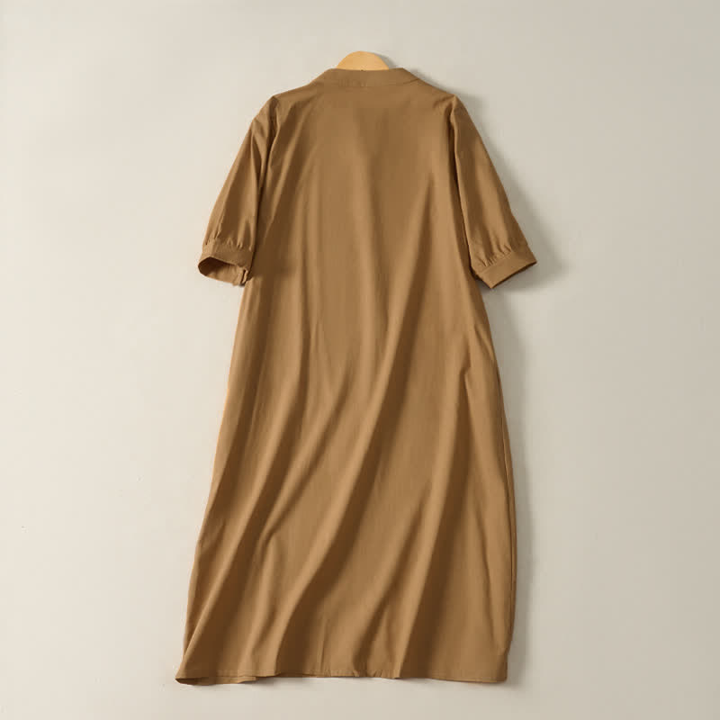 Buddha Stones Vestidos de verano minimalistas sencillos de manga corta para mujer con bolsillo - image 1