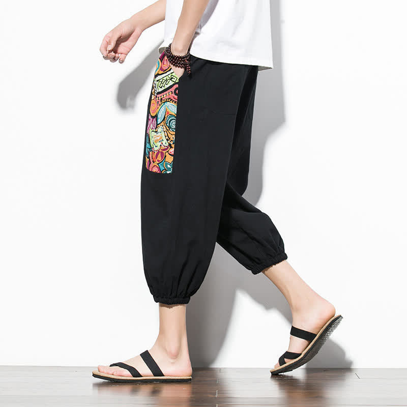 Buddha Stones Pantalones capri de verano informales estilo boho con cordón ajustable y diseño abstracto para hombre. - image 18