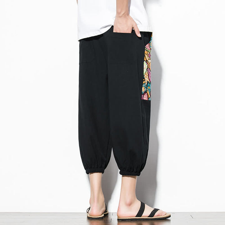 Buddha Stones Pantalones capri de verano informales estilo boho con cordón ajustable y diseño abstracto para hombre. - image 16