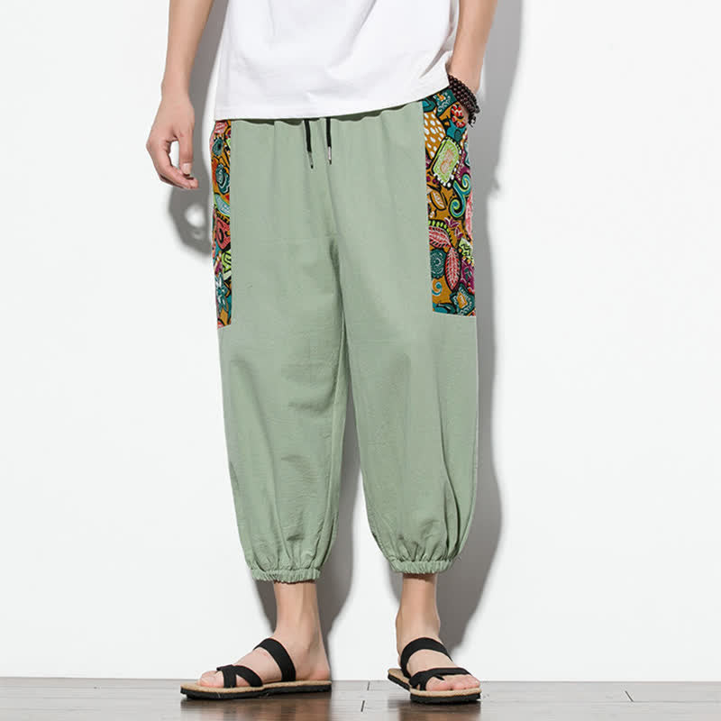 Buddha Stones Pantalones capri de verano informales estilo boho con cordón ajustable y diseño abstracto para hombre. - image 23