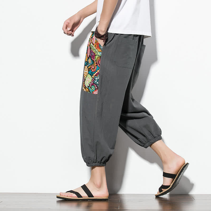 Buddha Stones Pantalones capri de verano informales estilo boho con cordón ajustable y diseño abstracto para hombre. - image 6