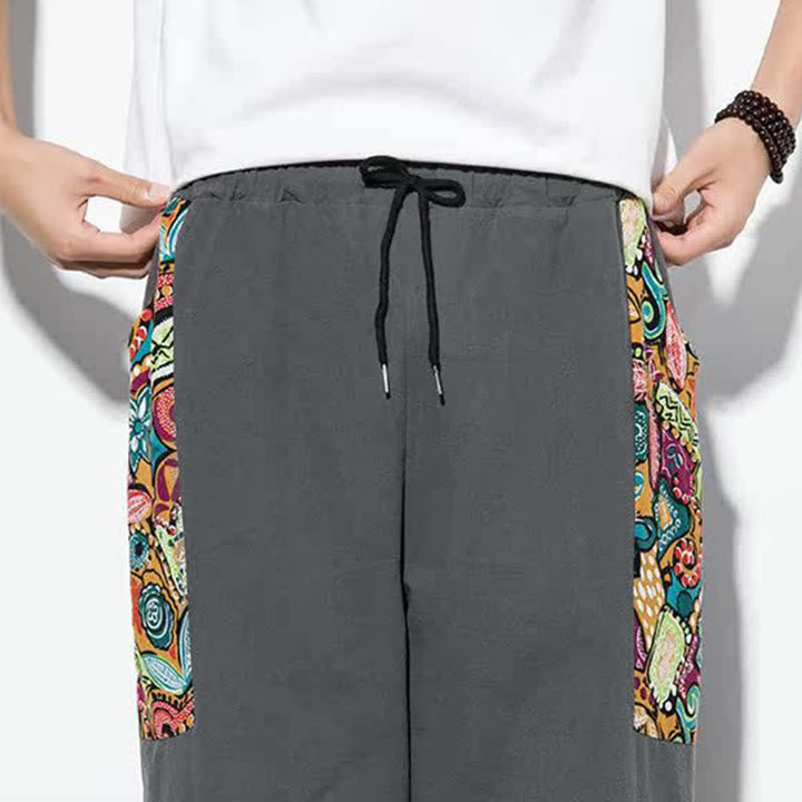 Buddha Stones Pantalones capri de verano informales estilo boho con cordón ajustable y diseño abstracto para hombre. - image 9