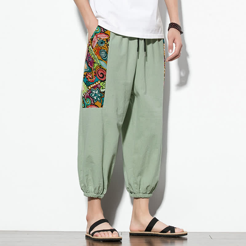Buddha Stones Pantalones capri de verano informales estilo boho con cordón ajustable y diseño abstracto para hombre. - image 27