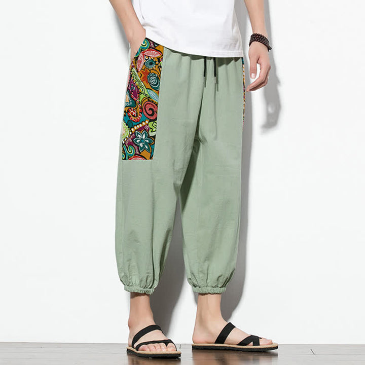 Buddha Stones Pantalones capri de verano informales estilo boho con cordón ajustable y diseño abstracto para hombre. - image 27