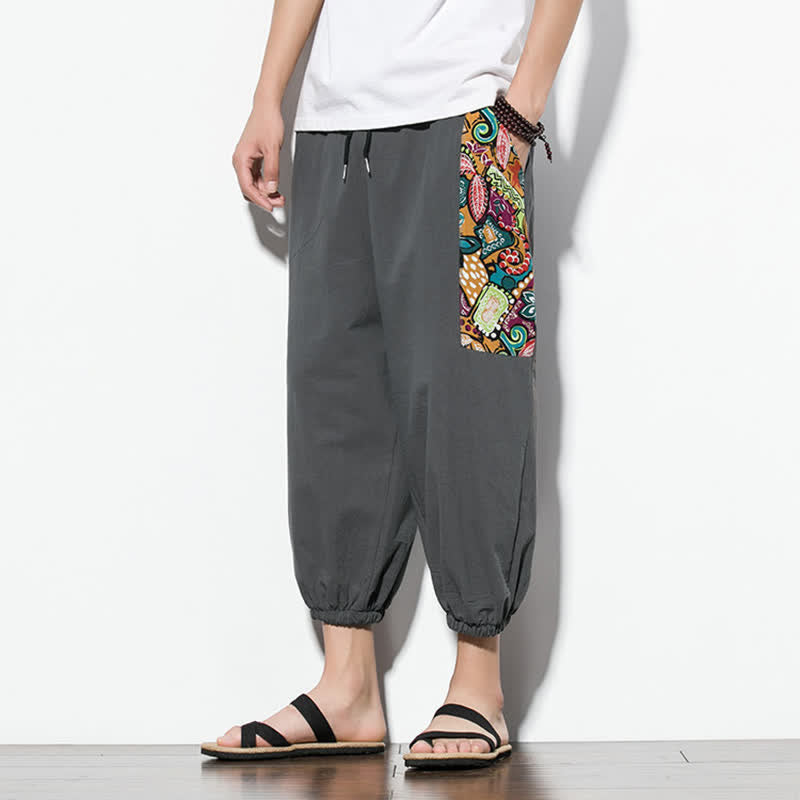 Buddha Stones Pantalones capri de verano informales estilo boho con cordón ajustable y diseño abstracto para hombre. - image 5