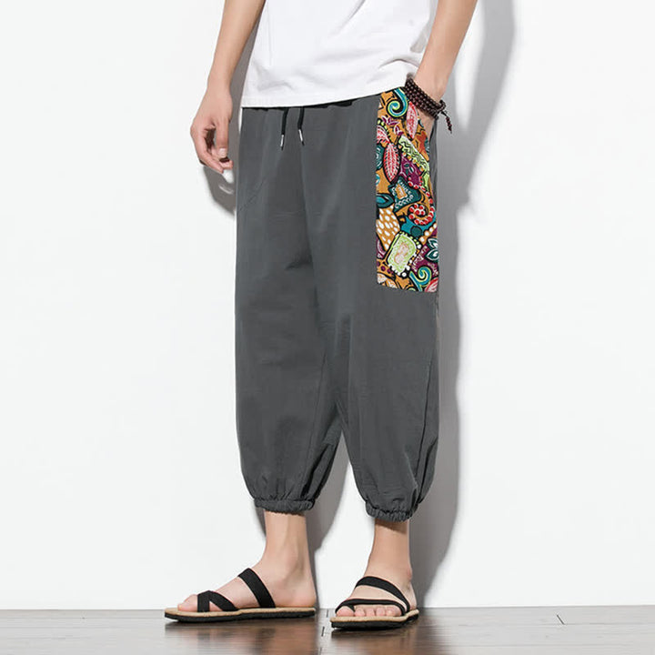 Buddha Stones Pantalones capri de verano informales estilo boho con cordón ajustable y diseño abstracto para hombre. - image 5