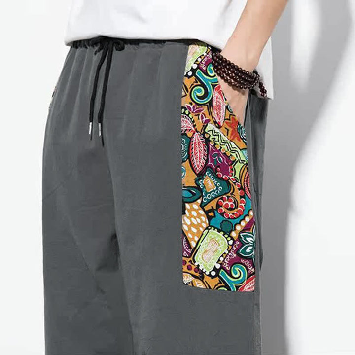 Buddha Stones Pantalones capri de verano informales estilo boho con cordón ajustable y diseño abstracto para hombre. - image 10