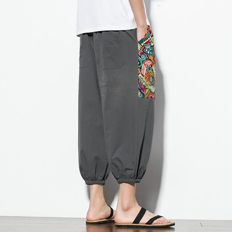 Buddha Stones Pantalones capri de verano informales estilo boho con cordón ajustable y diseño abstracto para hombre. - image 4