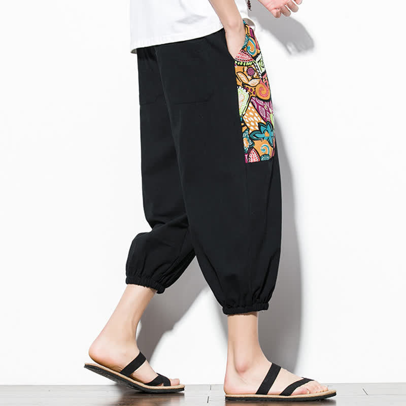 Buddha Stones Pantalones capri de verano informales estilo boho con cordón ajustable y diseño abstracto para hombre. - image 17