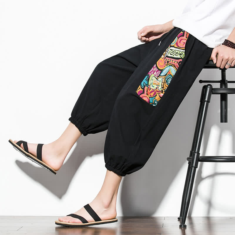 Buddha Stones Pantalones capri de verano informales estilo boho con cordón ajustable y diseño abstracto para hombre. - image 21