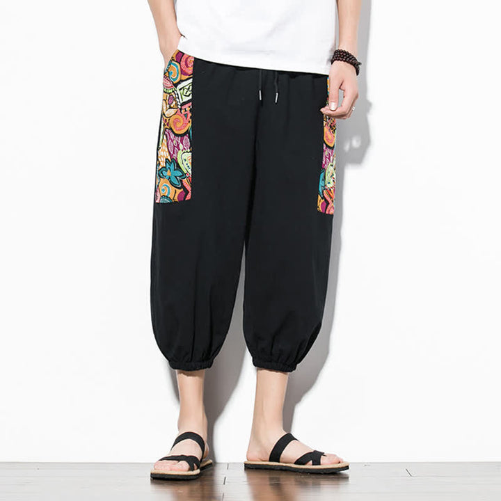 Buddha Stones Pantalones capri de verano informales estilo boho con cordón ajustable y diseño abstracto para hombre. - image 19