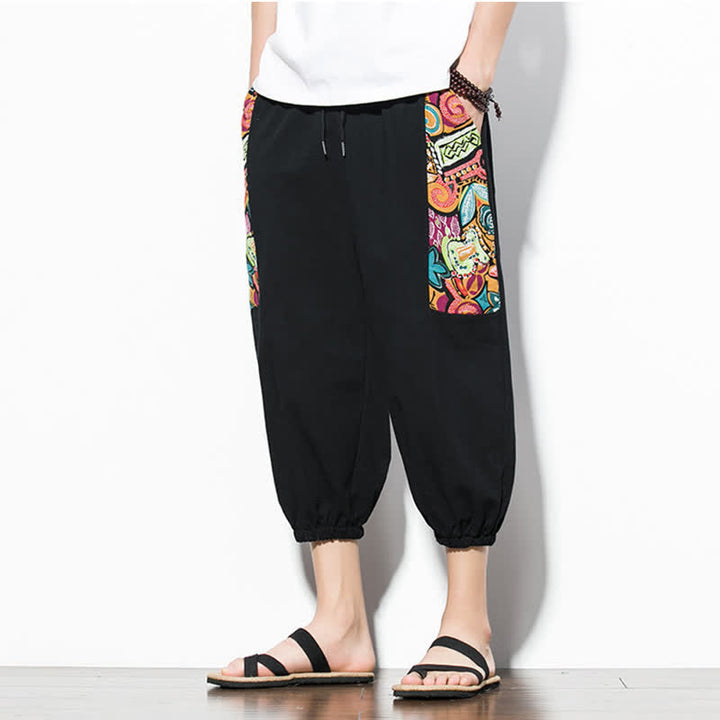 Buddha Stones Pantalones capri de verano informales estilo boho con cordón ajustable y diseño abstracto para hombre. - image 15