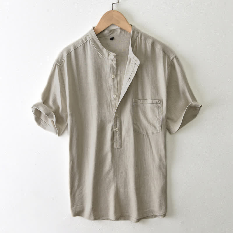 Buddha Stones Camisa de manga corta para hombre, estilo Tang casual de verano, con cuello mandarín, botones y bolsillo. - Broncearse - US/UK/AU42, EU52 (3XL) - image 8